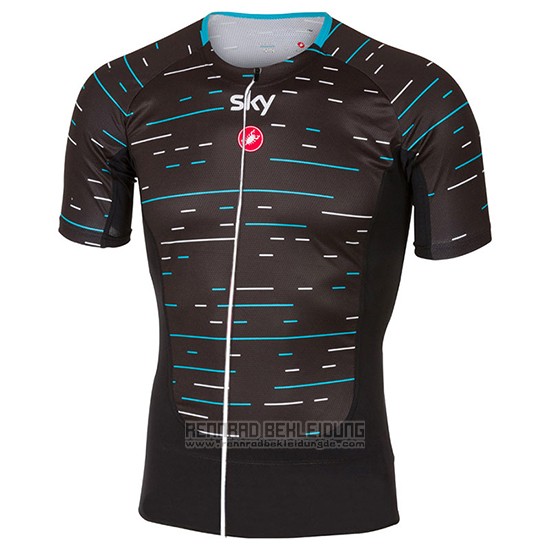 2017 Fahrradbekleidung Sky Shwarz und Hellblau Trikot Kurzarm und Tragerhose